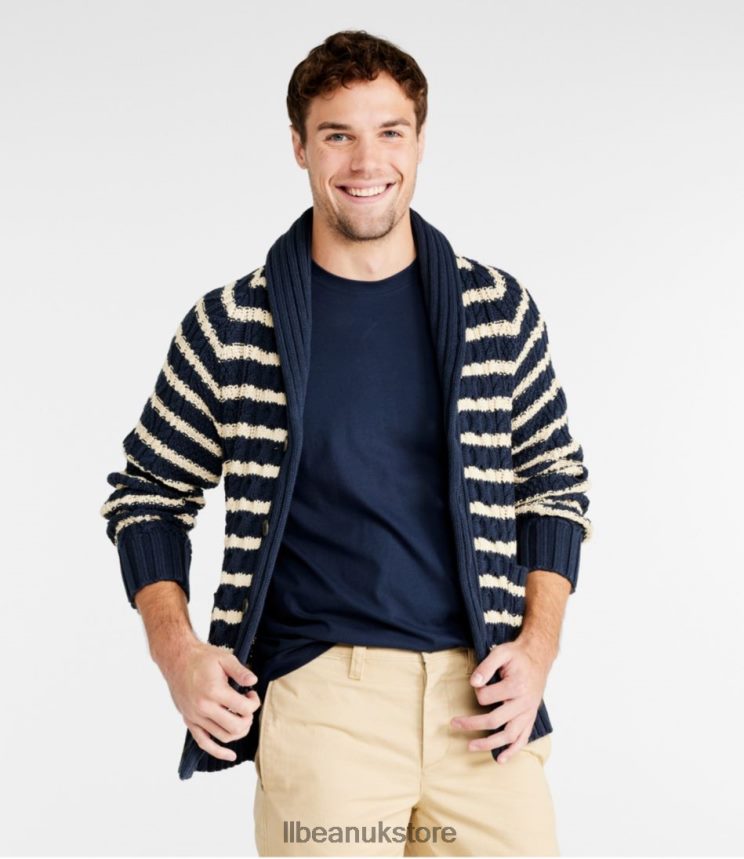 Clothing L.L.Bean Signature Cotton Fisherman Sweater Navy Stripe Men 0VRR66603