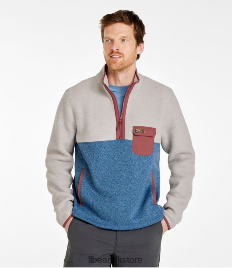 Clothing L.L.Bean Sweater Fleece Sherpa Hybrid Pullover Storm Teal/Rangeley Blue Men 0VRR666685