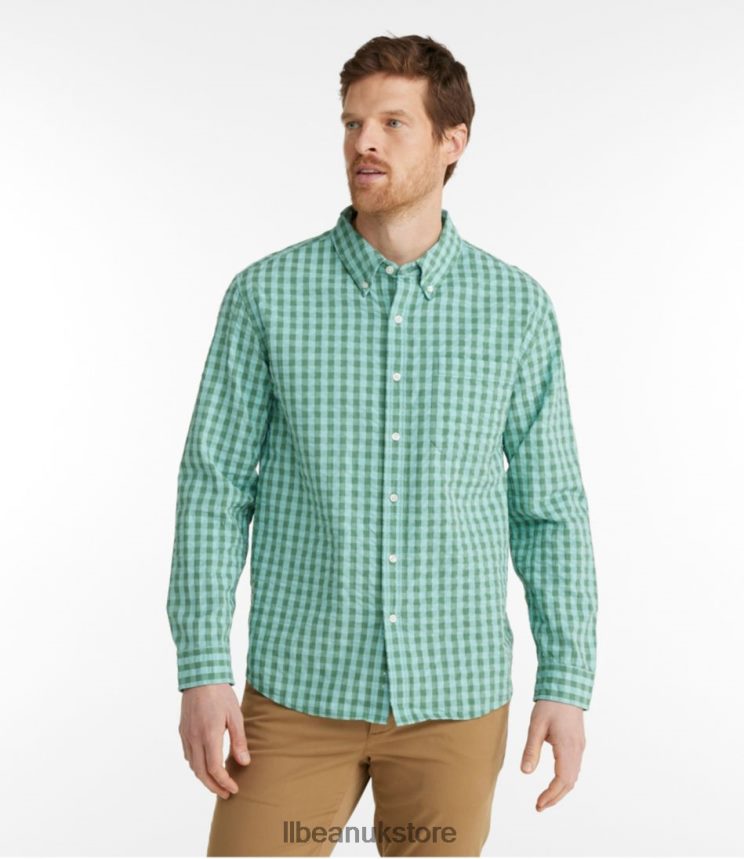 Clothing L.L.Bean Organic Cotton Seersucker Shirt Bluebell Men 0VRR663164