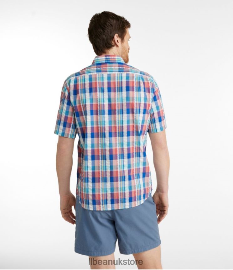 Clothing L.L.Bean Organic Cotton Seersucker Shirt Pale Turquoise Men 0VRR66210