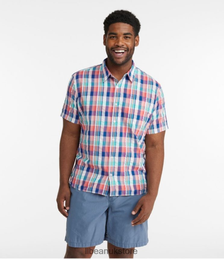 Clothing L.L.Bean Organic Cotton Seersucker Shirt Pale Turquoise Men 0VRR66210
