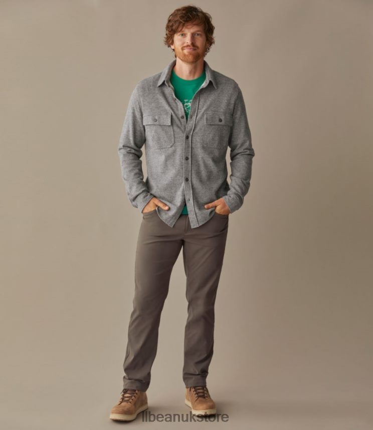Clothing L.L.Bean x Double L Washed Cotton Double-Knit Chamois Shirt Midnight Black Heather Men 0VRR66481