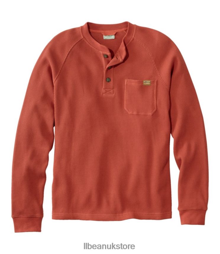 Clothing L.L.Bean BeanBuilt Waffle Henley Rust Orange Men 0VRR667208