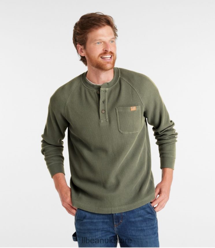 Clothing L.L.Bean BeanBuilt Waffle Henley Silver Birch Heather Men 0VRR664926
