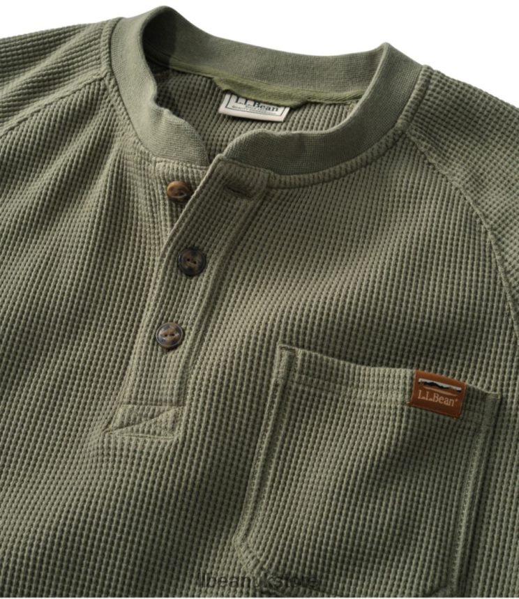 Clothing L.L.Bean BeanBuilt Waffle Henley Silver Birch Heather Men 0VRR664926