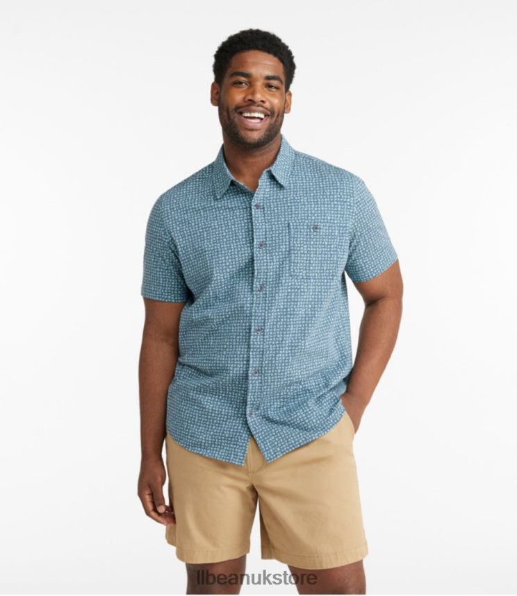 Clothing L.L.Bean Lakewashed Organic Cotton Button-Front Shirt Vintage Indigo Geo Men 0VRR66683