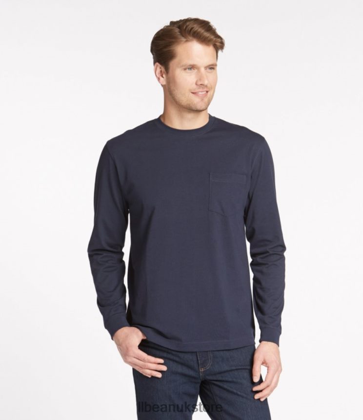 Clothing L.L.Bean Carefree Unshrinkable Tee with Pocket Ocean Blue Men 0VRR664757