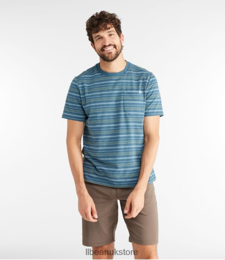 Clothing L.L.Bean Explorer Tee Dark Teal Blue Stripe Men 0VRR66423