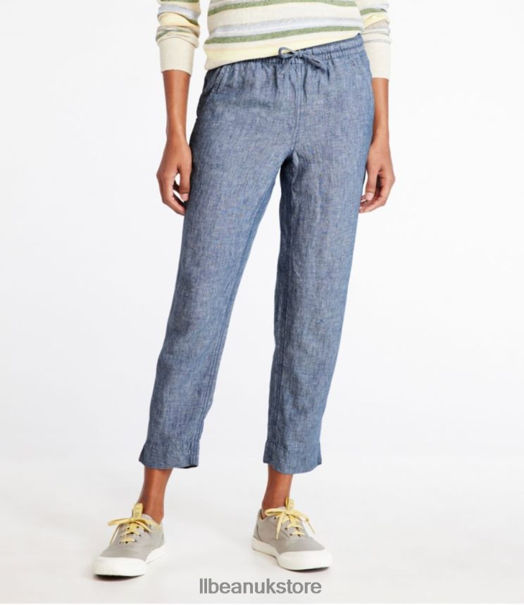 Clothing L.L.Bean Premium Linen Breezy Pull-On Ankle Pants Oatmeal Women 0VRR663009