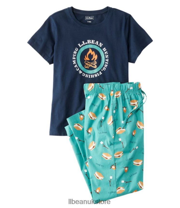 Clothing L.L.Bean Comfort Stretch Sleep PJ Set Blue-Green Women 0VRR667294