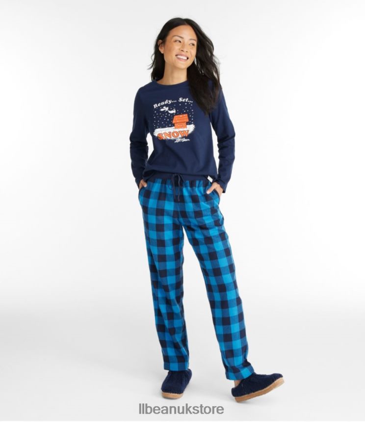 Clothing L.L.Bean x Peanuts Camp PJ Set Marine Blue Buffalo Women 0VRR66791