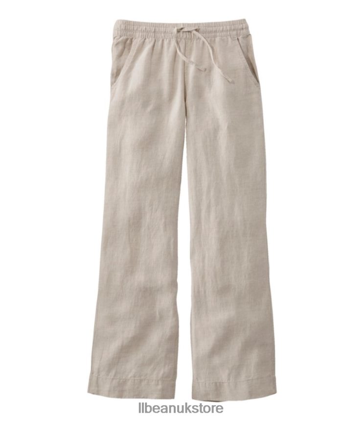 Clothing L.L.Bean Premium Washable Linen Pull-On Pants Oatmeal Women 0VRR662956