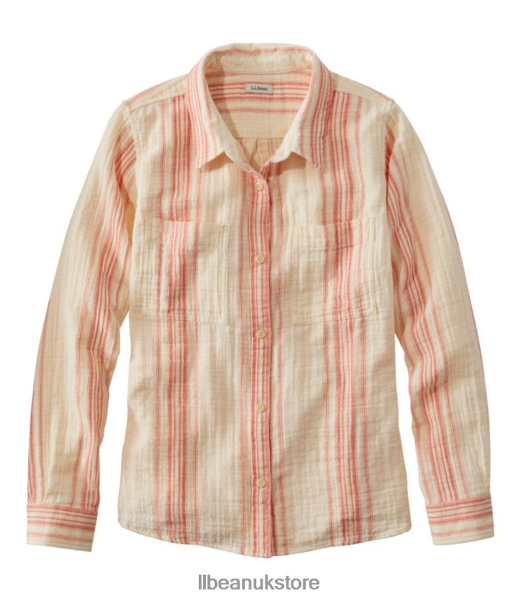 Clothing L.L.Bean Cloud Gauze Shirt Sunlit Coral Stripe Women 0VRR663003