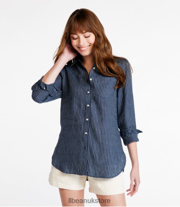 Clothing L.L.Bean Premium Washable Linen Shirt Moonlight Blue Stripe Women 0VRR663161