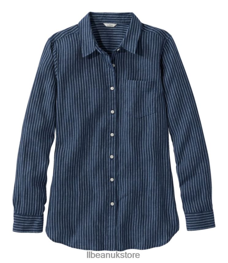 Clothing L.L.Bean Premium Washable Linen Shirt Vintage Indigo Stripe Women 0VRR66272