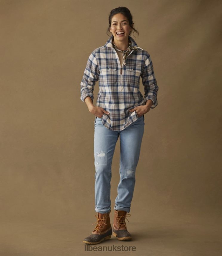 Clothing L.L.Bean Scotch Plaid Flannel Shirt Gray Stewart Tartan Women 0VRR665705