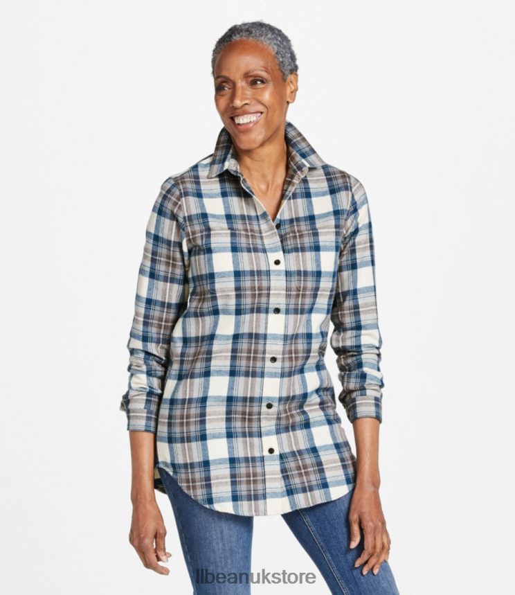 Clothing L.L.Bean Scotch Plaid Flannel Shirt Gray Stewart Tartan Women 0VRR665706