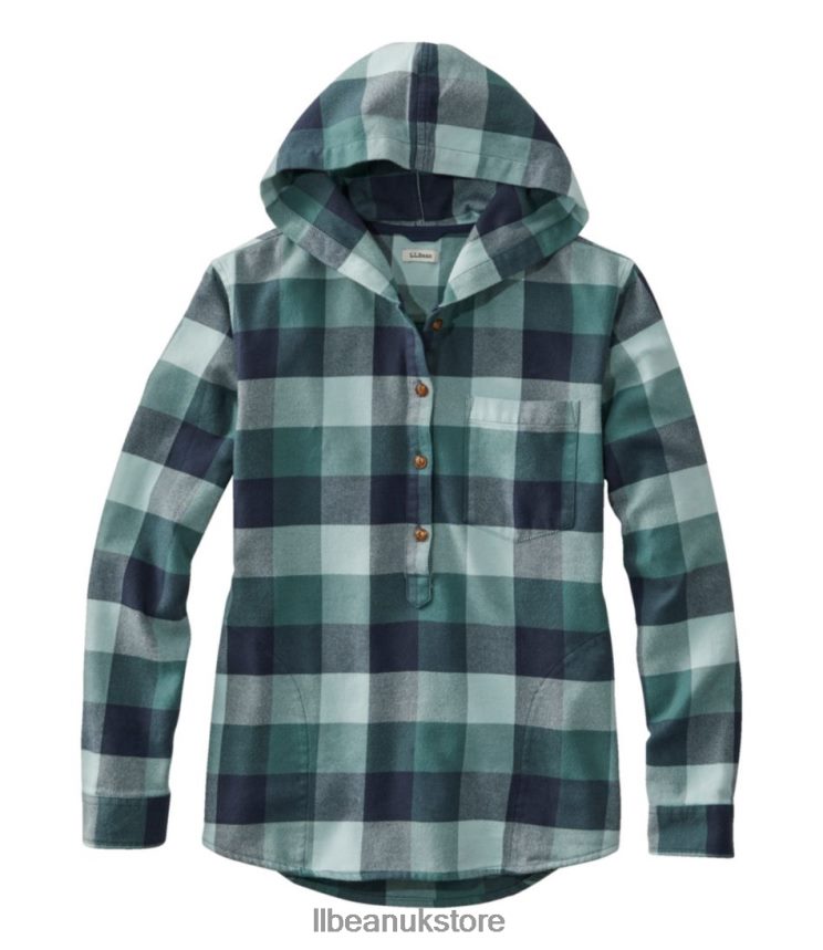 Clothing L.L.Bean Soft-Brushed Flannel Hoodie Soft Spruce Women 0VRR66168