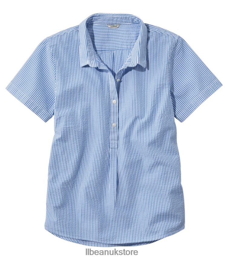 Clothing L.L.Bean Vacationland Seersucker Shirt Bright Capri Women 0VRR666416