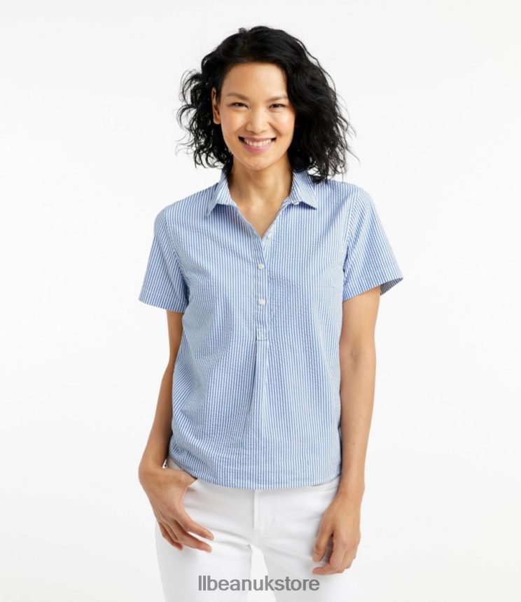 Clothing L.L.Bean Vacationland Seersucker Shirt Bright Capri Women 0VRR666416