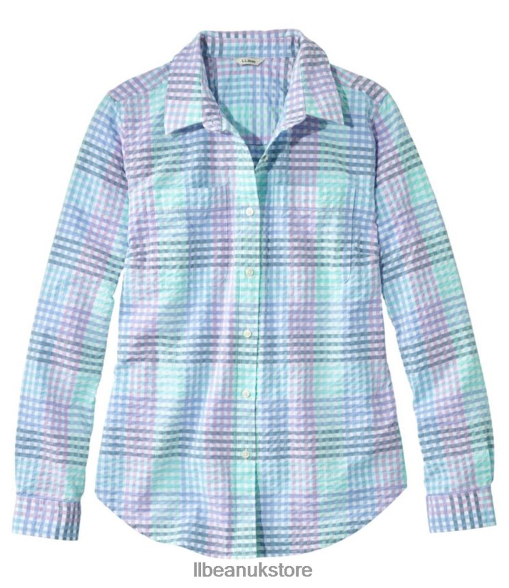 Clothing L.L.Bean Vacationland Seersucker Shirt Fresh Mint Check Women 0VRR6624
