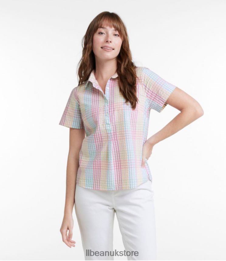 Clothing L.L.Bean Vacationland Seersucker Shirt Fresh Mint Check Women 0VRR6665