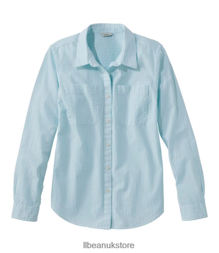 Clothing L.L.Bean Vacationland Seersucker Shirt Pale Turquoise Women 0VRR6644