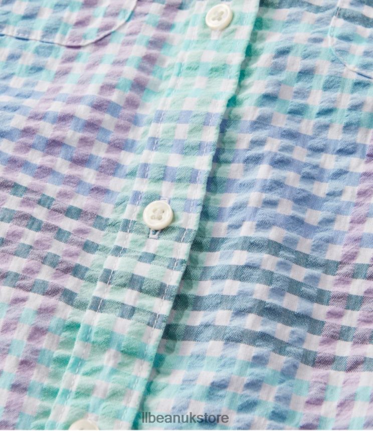 Clothing L.L.Bean Vacationland Seersucker Shirt Sunlit Coral Check Women 0VRR662949