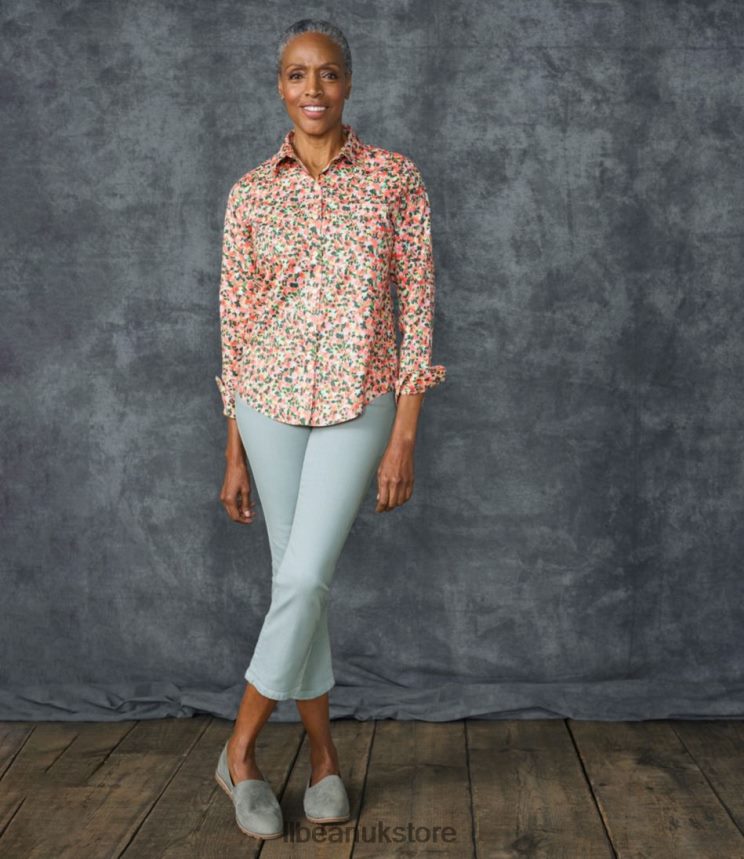 Clothing L.L.Bean Wrinkle-Free Pinpoint Oxford Shirt Sunlit Coral floral Women 0VRR665696