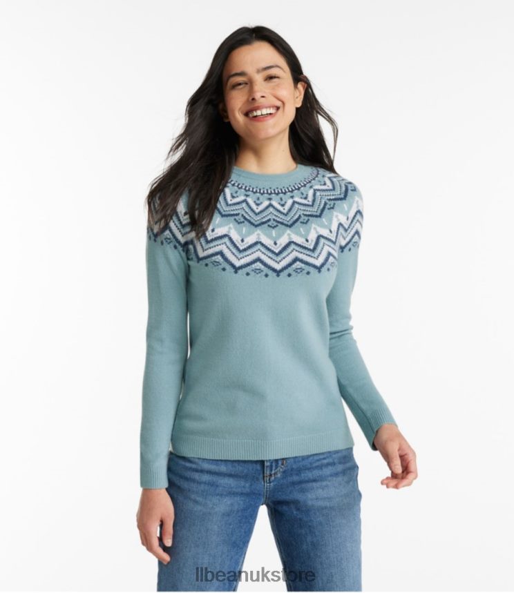 Clothing L.L.Bean Classic Cashmere Sweater Soft Spruce/Dark Periwinkle Fair Isle Women 0VRR666014