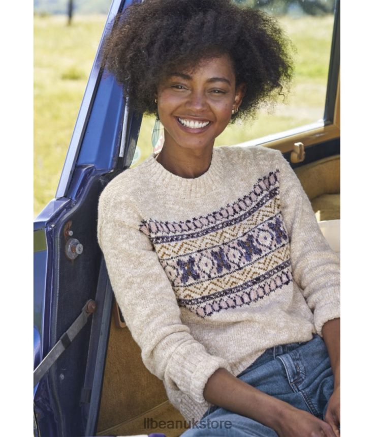 Clothing L.L.Bean Cotton Ragg Sweater Bay Tan Fair Isle Women 0VRR66112