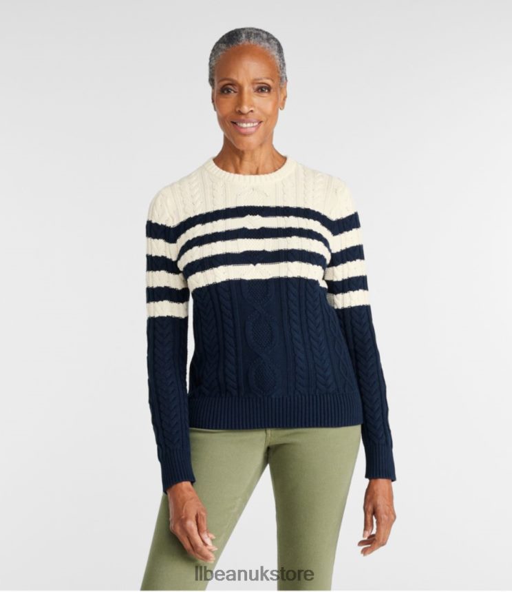 Clothing L.L.Bean Heritage Soft Cotton Fisherman Sweater Classic Navy Stripe Women 0VRR66628