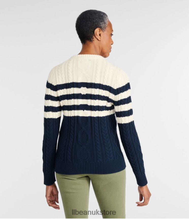 Clothing L.L.Bean Heritage Soft Cotton Fisherman Sweater Classic Navy Stripe Women 0VRR66628