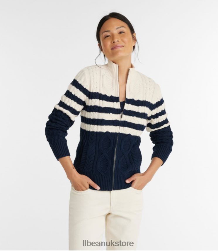 Clothing L.L.Bean Heritage Soft Cotton Fisherman Sweater Classic Navy Stripe Women 0VRR66762