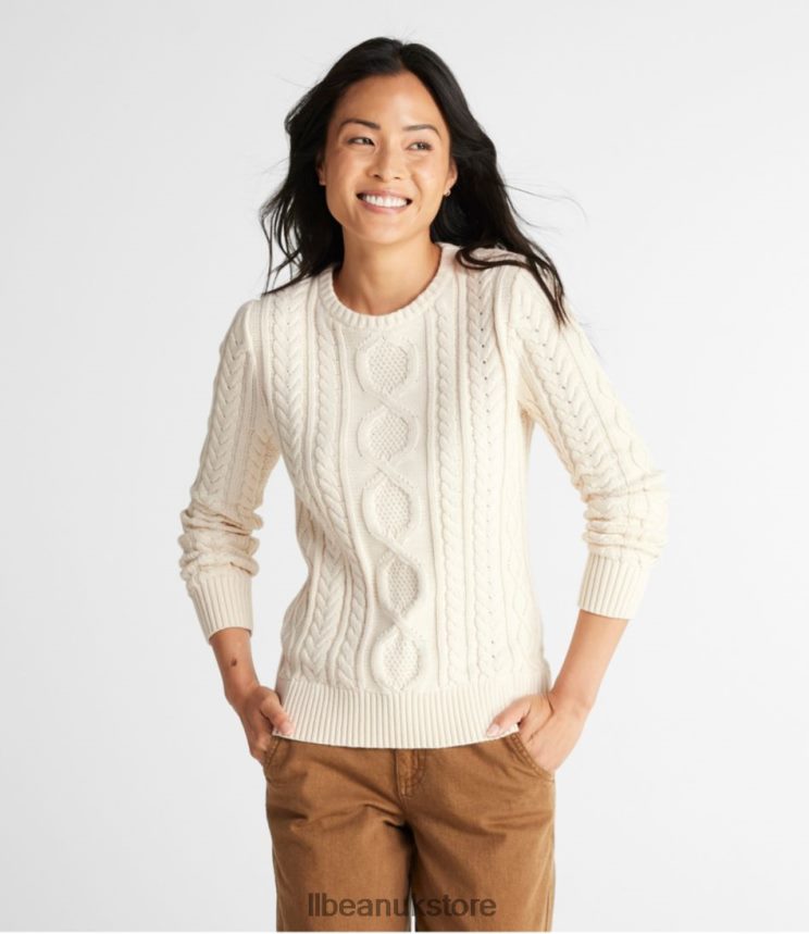 Clothing L.L.Bean Heritage Soft Cotton Fisherman Sweater Gray Pebble Donegal Women 0VRR663383