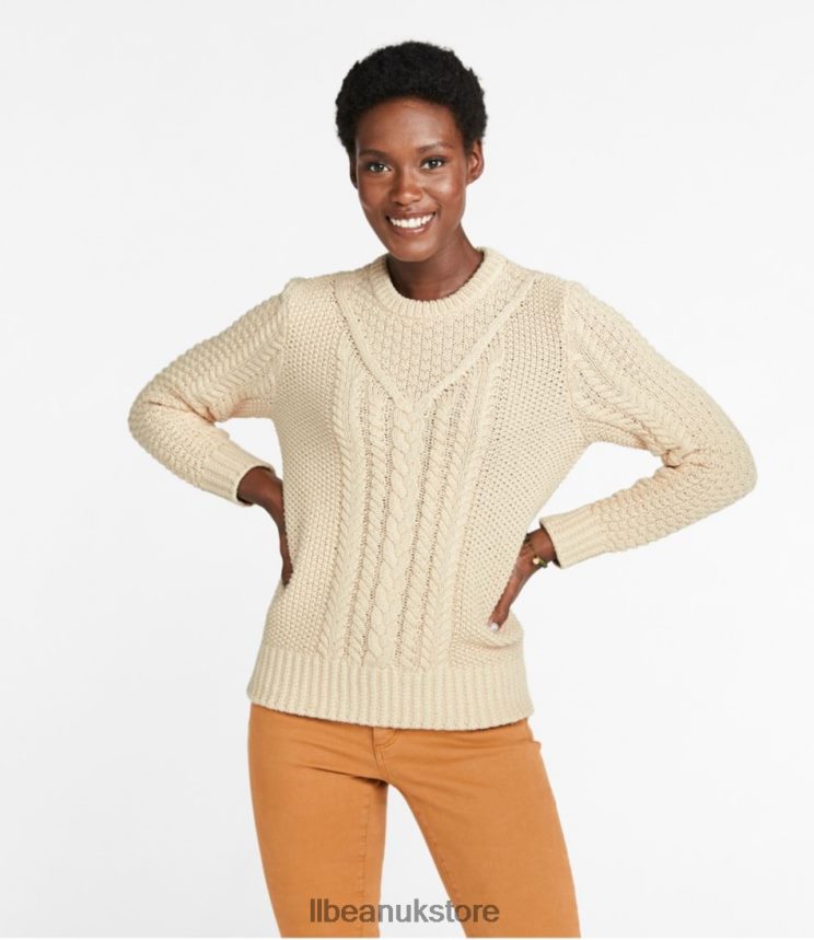 Clothing L.L.Bean Signature Cotton Fisherman Sweater Beige Women 0VRR66644