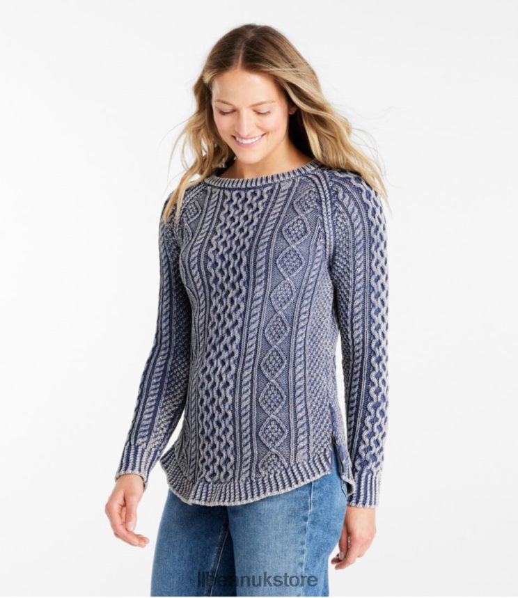 Clothing L.L.Bean Signature Cotton Fisherman Tunic Sweater Atlantic Blue Washed Women 0VRR663444