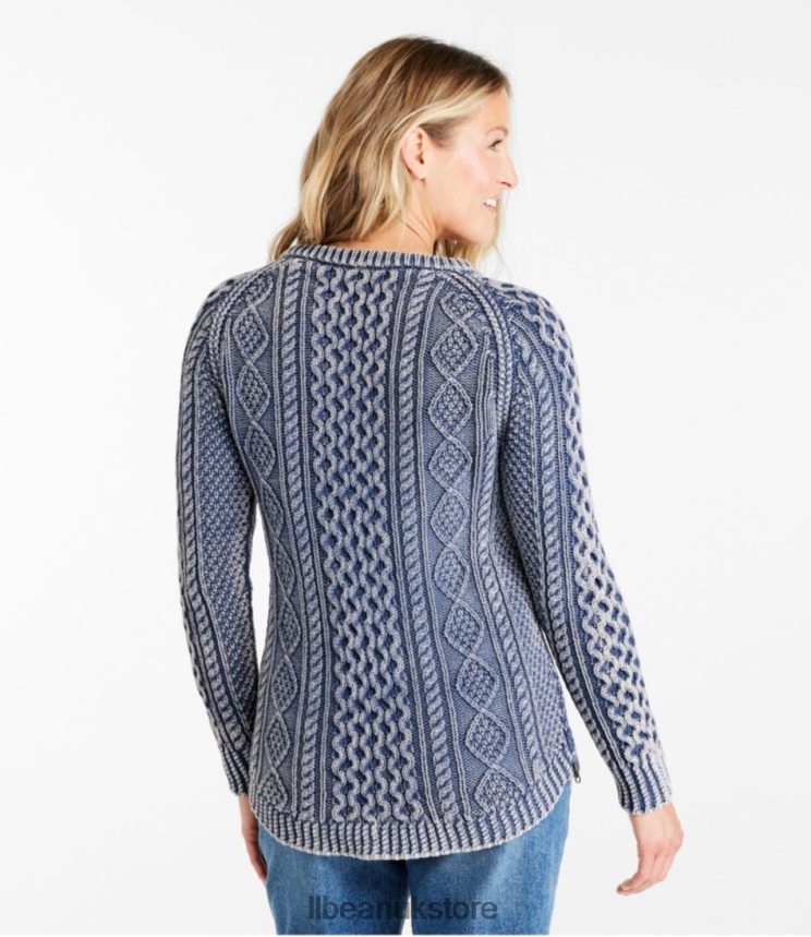 Clothing L.L.Bean Signature Cotton Fisherman Tunic Sweater Atlantic Blue Washed Women 0VRR663444