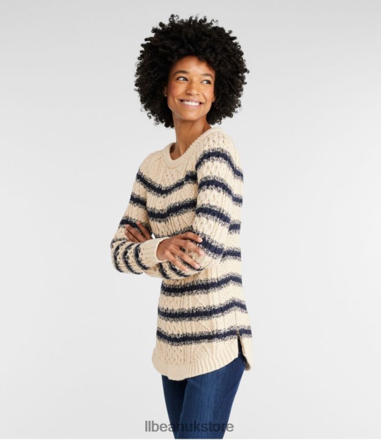 Clothing L.L.Bean Signature Cotton Fisherman Tunic Sweater Sailcloth Stripe Women 0VRR66612