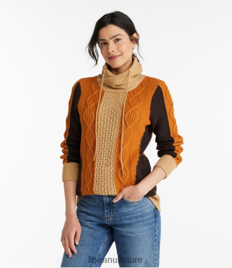 Clothing L.L.Bean Signature Cotton Funnelneck Sweater Katahdin Khaki Women 0VRR66607