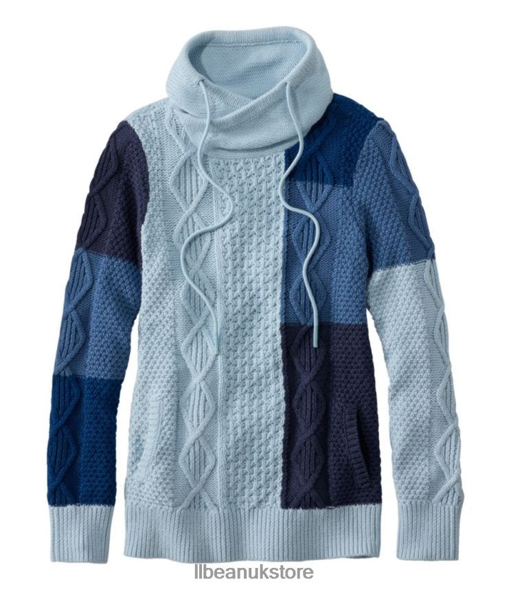 Clothing L.L.Bean Signature Cotton Funnelneck Sweater Moonlight Blue Colorblock Women 0VRR663455