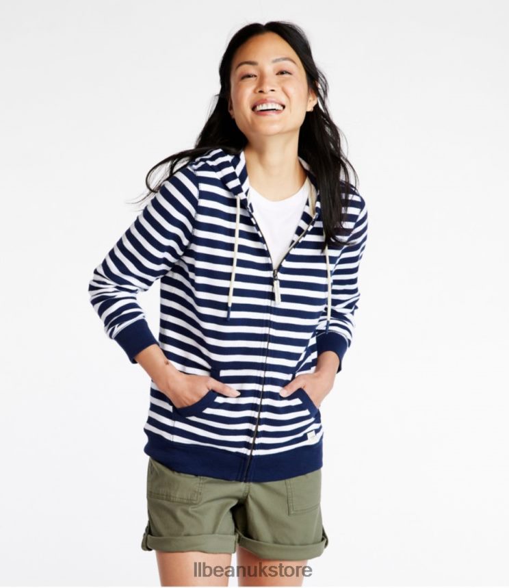 Clothing L.L.Bean Organic Cotton Hooded Sweatshirt Classic Navy Stripe Women 0VRR66432