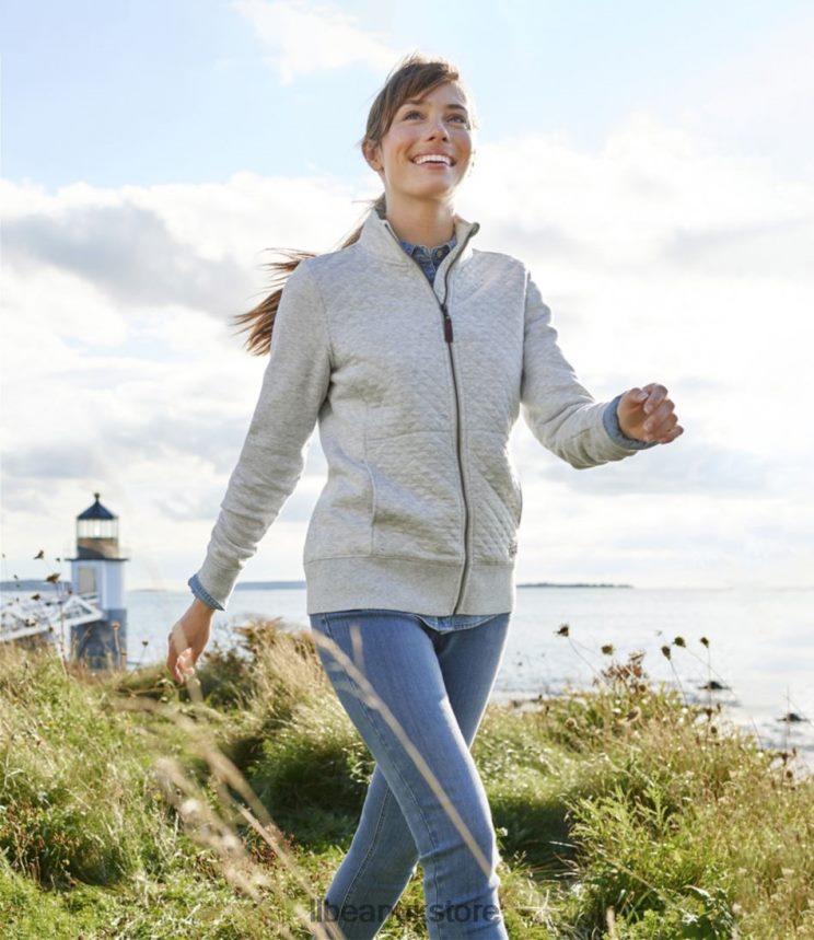 Clothing L.L.Bean Quilted Full-Zip Sweatshirt Light Gray Heather Women 0VRR664586
