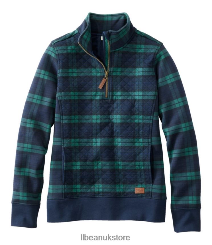 Clothing L.L.Bean Quilted Quarter-Zip Pullover Blackwatch Plaid Women 0VRR66159