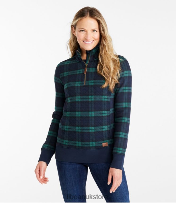 Clothing L.L.Bean Quilted Quarter-Zip Pullover Blackwatch Plaid Women 0VRR66159