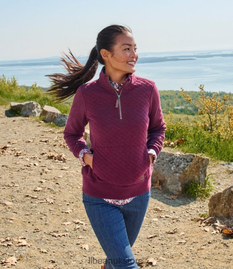 Clothing L.L.Bean Quilted Quarter-Zip Pullover Warm Coral Women 0VRR664602