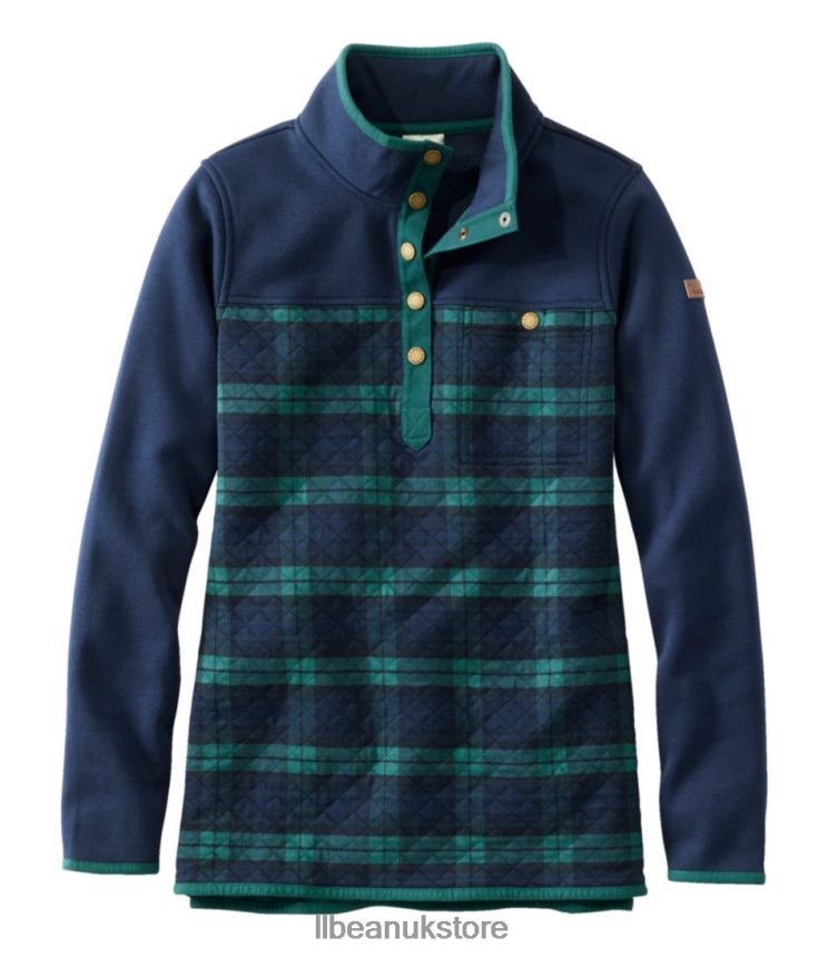 Clothing L.L.Bean Quilted Sweatshirt Classic Navy/Blackwatch Plaid Women 0VRR66116
