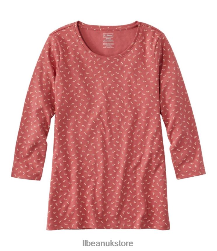 Clothing L.L.Bean Pima Cotton Shaped Jewelneck Tee Sienna Brick Ditsy Floral Women 0VRR666489