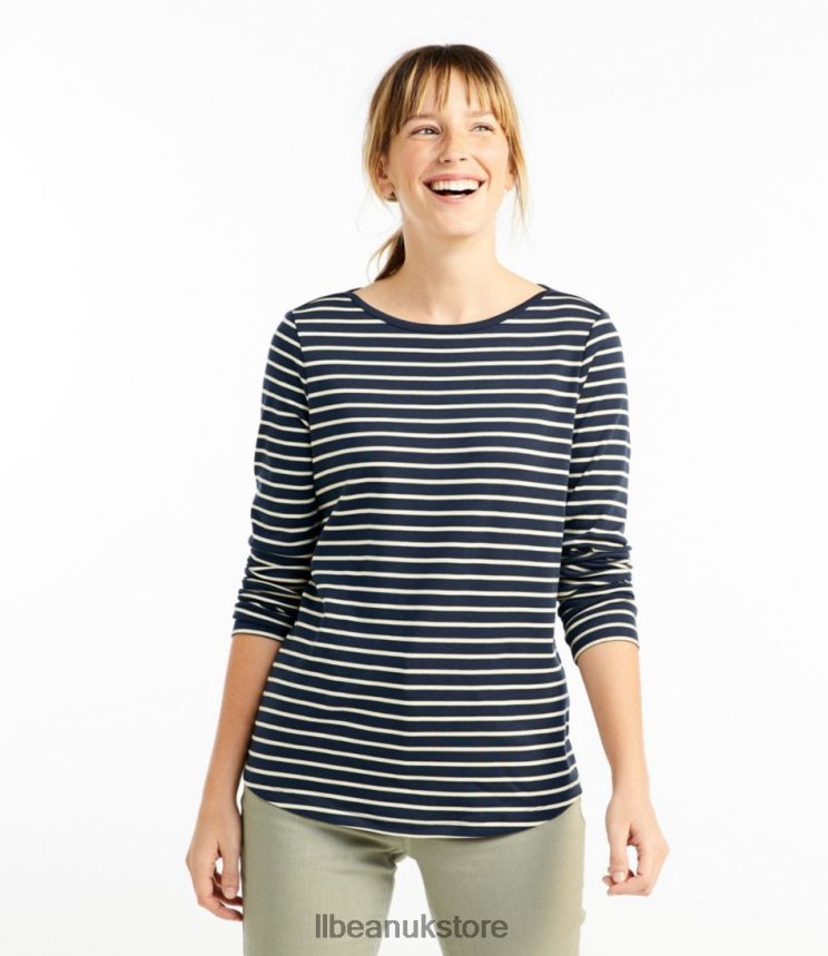 Clothing L.L.Bean Pima Cotton Shaped Tee Raven Blue/Natural Women 0VRR662950