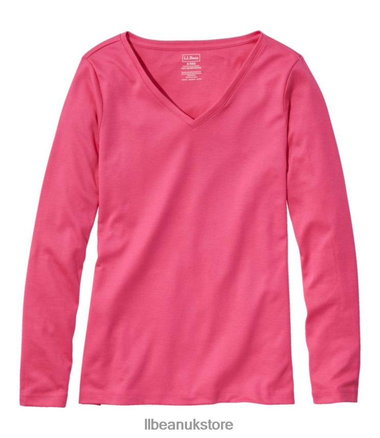 Clothing L.L.Bean Pima Cotton Shaped V-Neck Azalea Women 0VRR666443